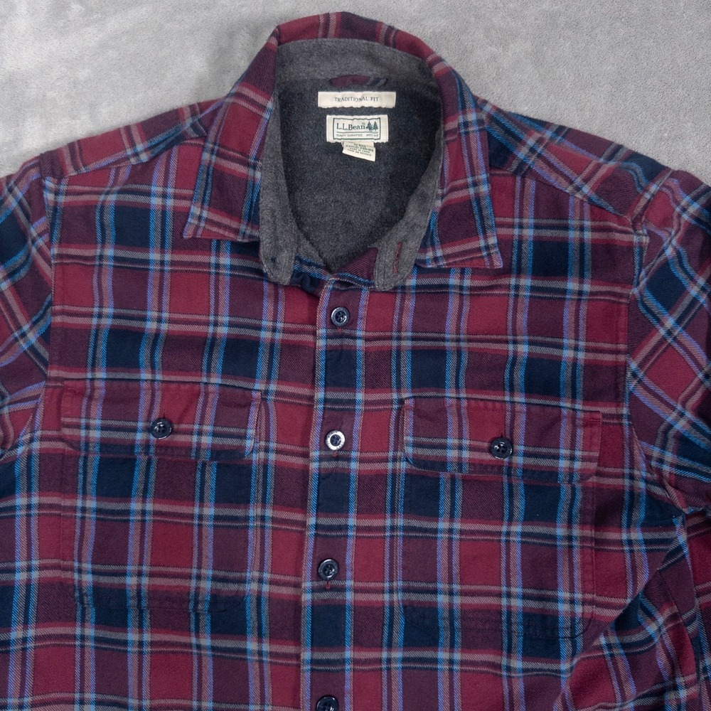 LL Bean Shirt Jacket Mens Medium Fleece Lined Flannel Shacket Plaid 298189